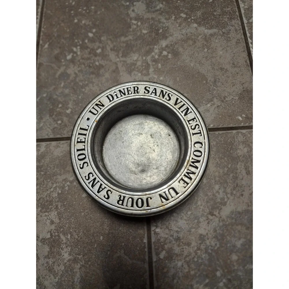 Wilton Armetale Pewter Wine Bottle Coaster French Proverb Dinner Without Wine
